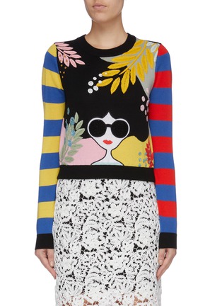 Main View - Click To Enlarge - ALICE & OLIVIA - 'Killian' stripe sleeve Stacey embellished sweater