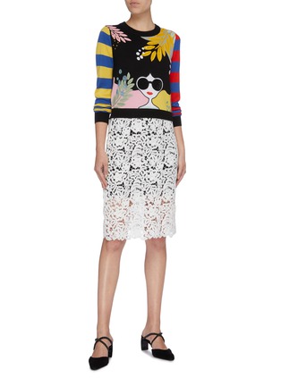 Figure View - Click To Enlarge - ALICE & OLIVIA - 'Killian' stripe sleeve Stacey embellished sweater