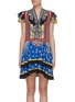 Main View - Click To Enlarge - ALICE & OLIVIA - 'Moore' ruffle sleeve tie neck floral print patchwork dress