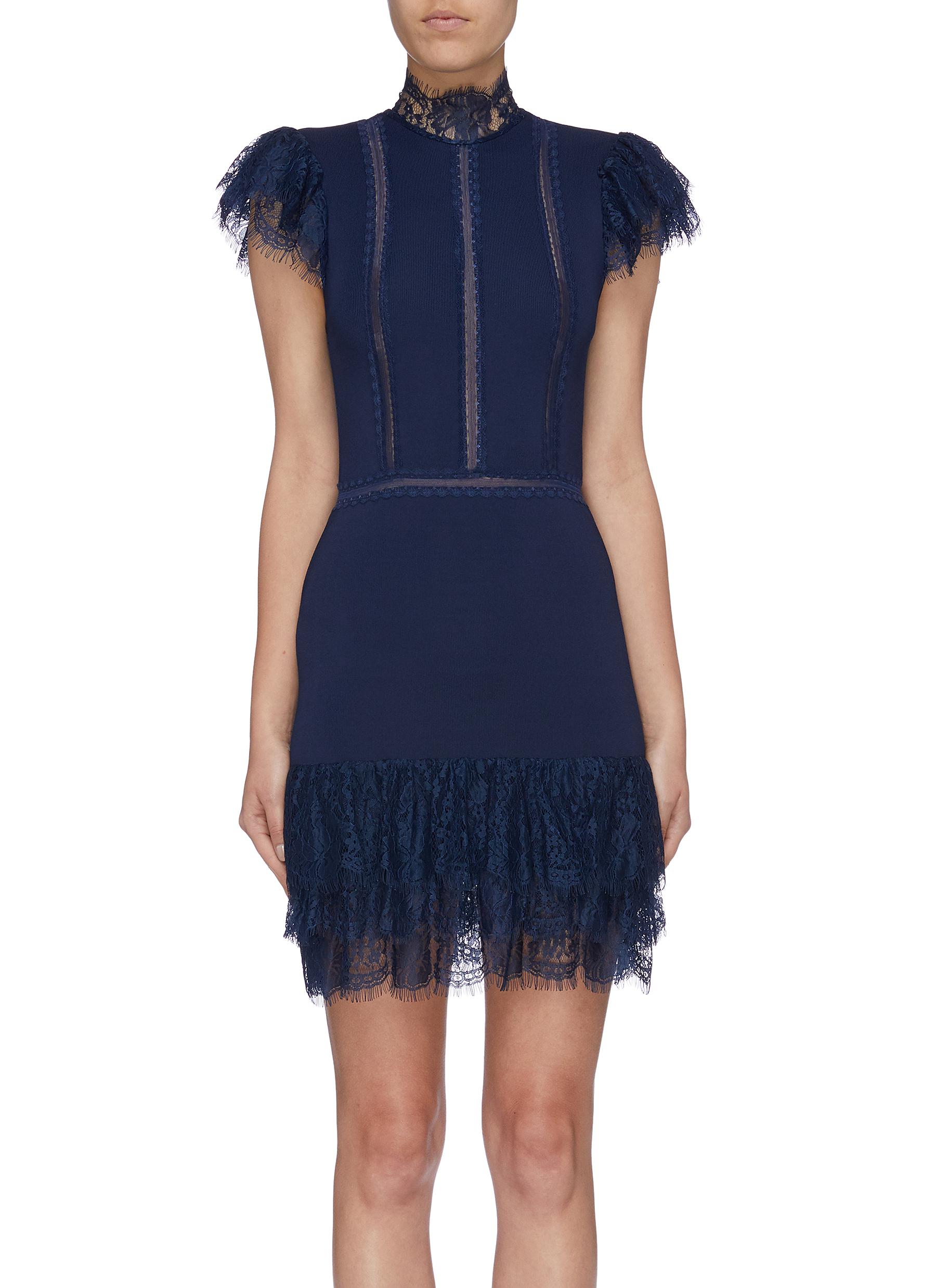 Roset lace trim ruffle hem dress by Alice + Olivia