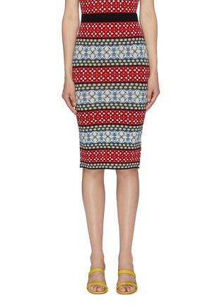 Main View - Click To Enlarge - ALICE & OLIVIA - 'Morena' colourblock geometric jacquard knit pencil skirt