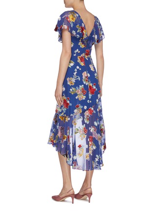 Back View - Click To Enlarge - ALICE & OLIVIA - 'Electra' floral burnout ruffle high-low mock wrap dress