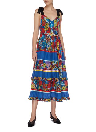 Figure View - Click To Enlarge - ALICE & OLIVIA - 'Gayla' belted tie strap floral print tiered dress