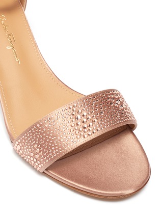 Detail View - Click To Enlarge - SALVATORE FERRAGAMO - 'Azalea' refracted heel strass embellished satin sandals