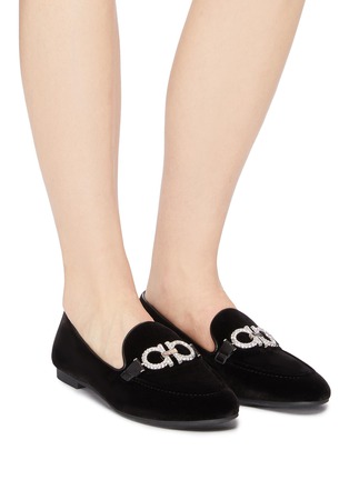 Figure View - Click To Enlarge - SALVATORE FERRAGAMO - 'Trifoglio' embellished Gancini velvet loafers