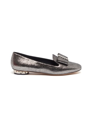 Main View - Click To Enlarge - SALVATORE FERRAGAMO - 'Sarno' refracted heel bow crackled metallic leather loafers