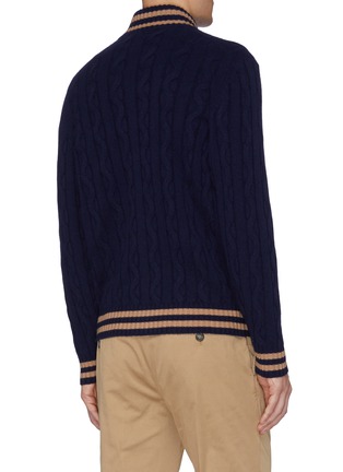 Back View - Click To Enlarge - BRUNELLO CUCINELLI - Contrast stripe border cashmere cable knit zip cardigan