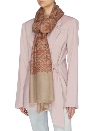 Figure View - Click To Enlarge - AKEE INTERNATIONAL - Geometric leaf embroidered pashmina scarf