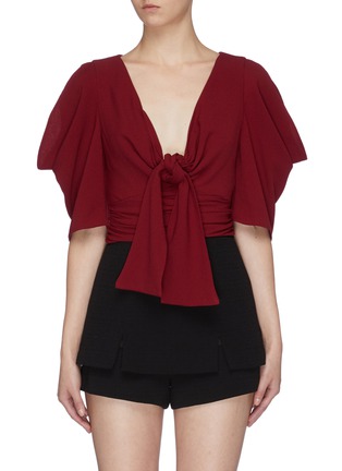 Main View - Click To Enlarge - C/MEO COLLECTIVE - 'Willing' tie front cold shoulder drape top