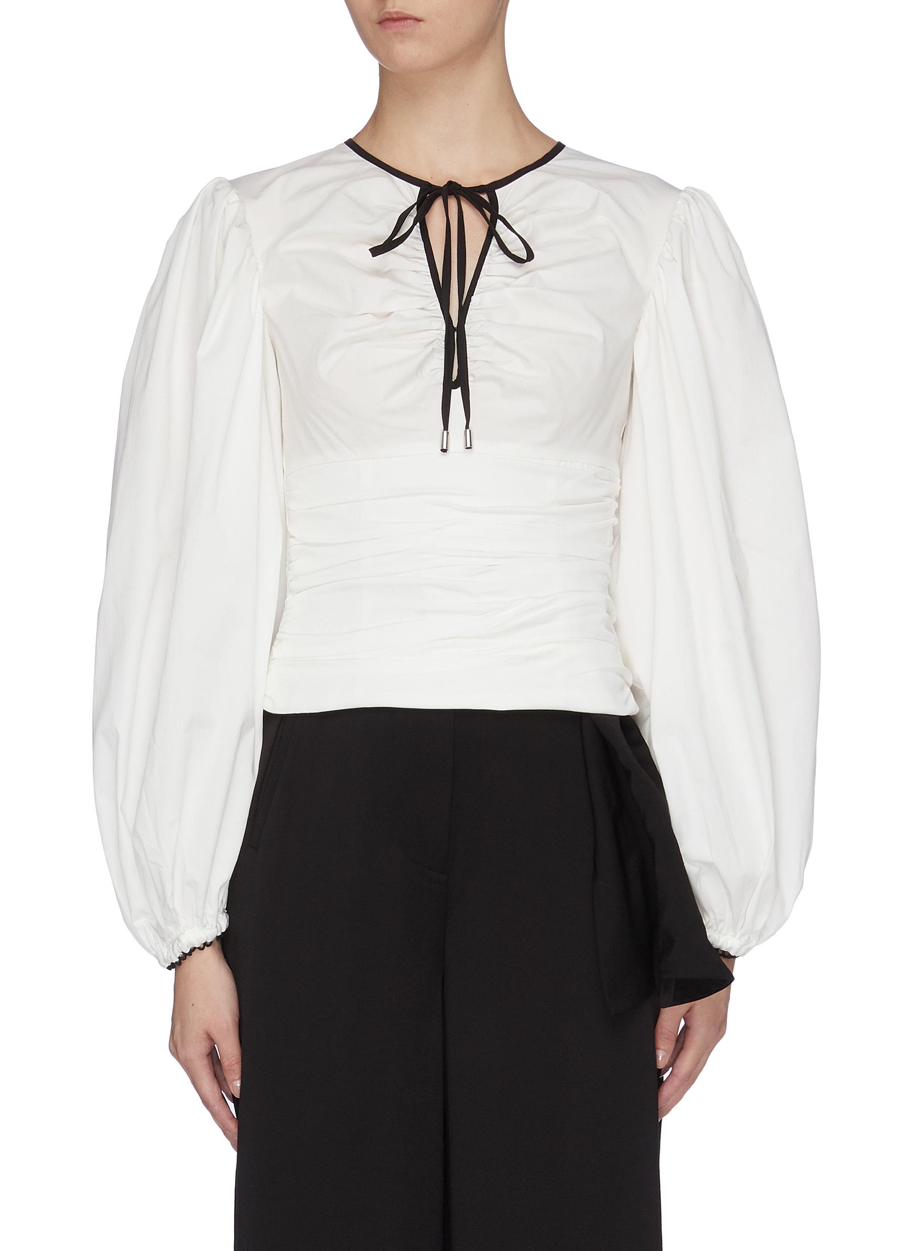 Keeping Time balloon sleeve ruched top by C/Meo Collective