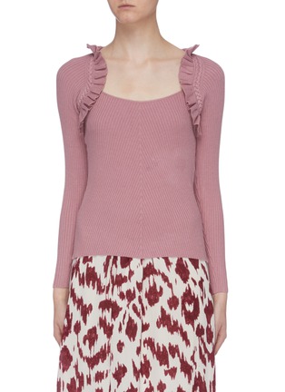 Main View - Click To Enlarge - C/MEO COLLECTIVE - 'Under Light' ruffle trim rib knit top