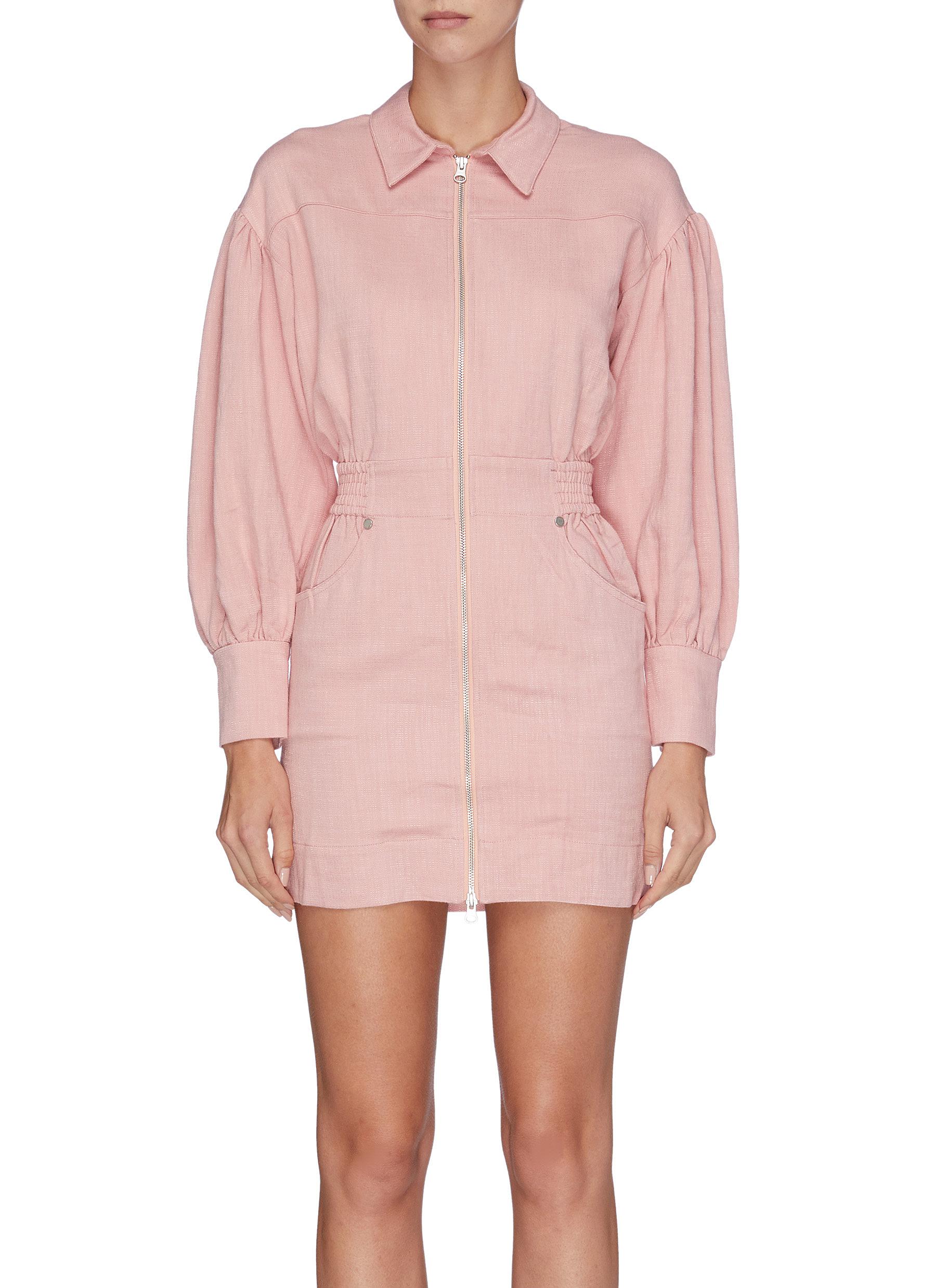 Clean slate zip front bishop sleeve dress by C/Meo Collective