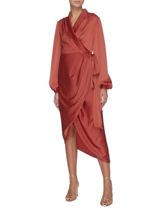 Figure View - Click To Enlarge - C/MEO COLLECTIVE - x Savislook 'Habits' belted satin wrap dress
