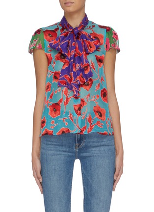 Main View - Click To Enlarge - ALICE & OLIVIA - 'Jeannie' colourblock floral print pussybow top