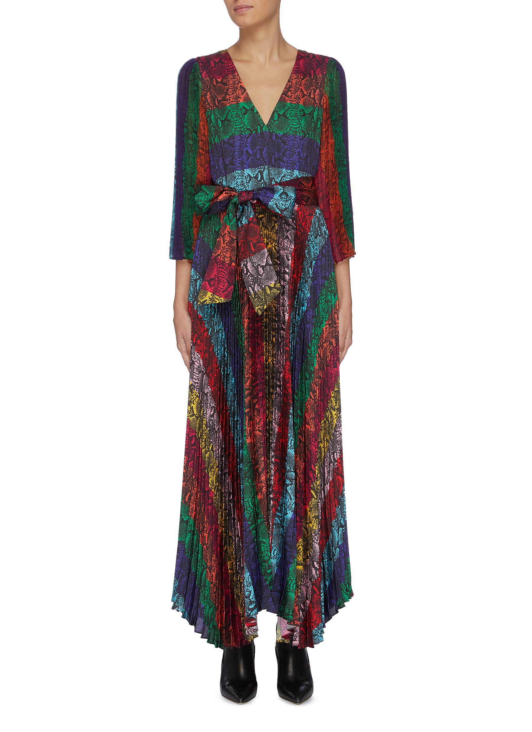 Meryl colourblock pleated snakeskin print dress by Alice + Olivia
