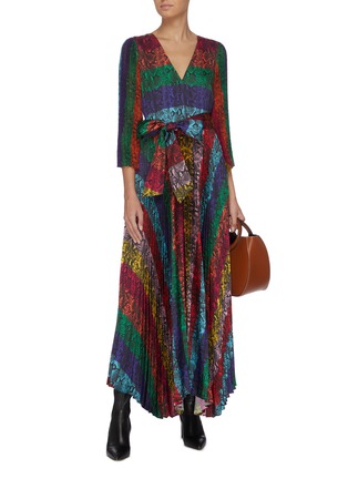 Figure View - Click To Enlarge - ALICE & OLIVIA - 'Meryl' colourblock pleated snakeskin print dress