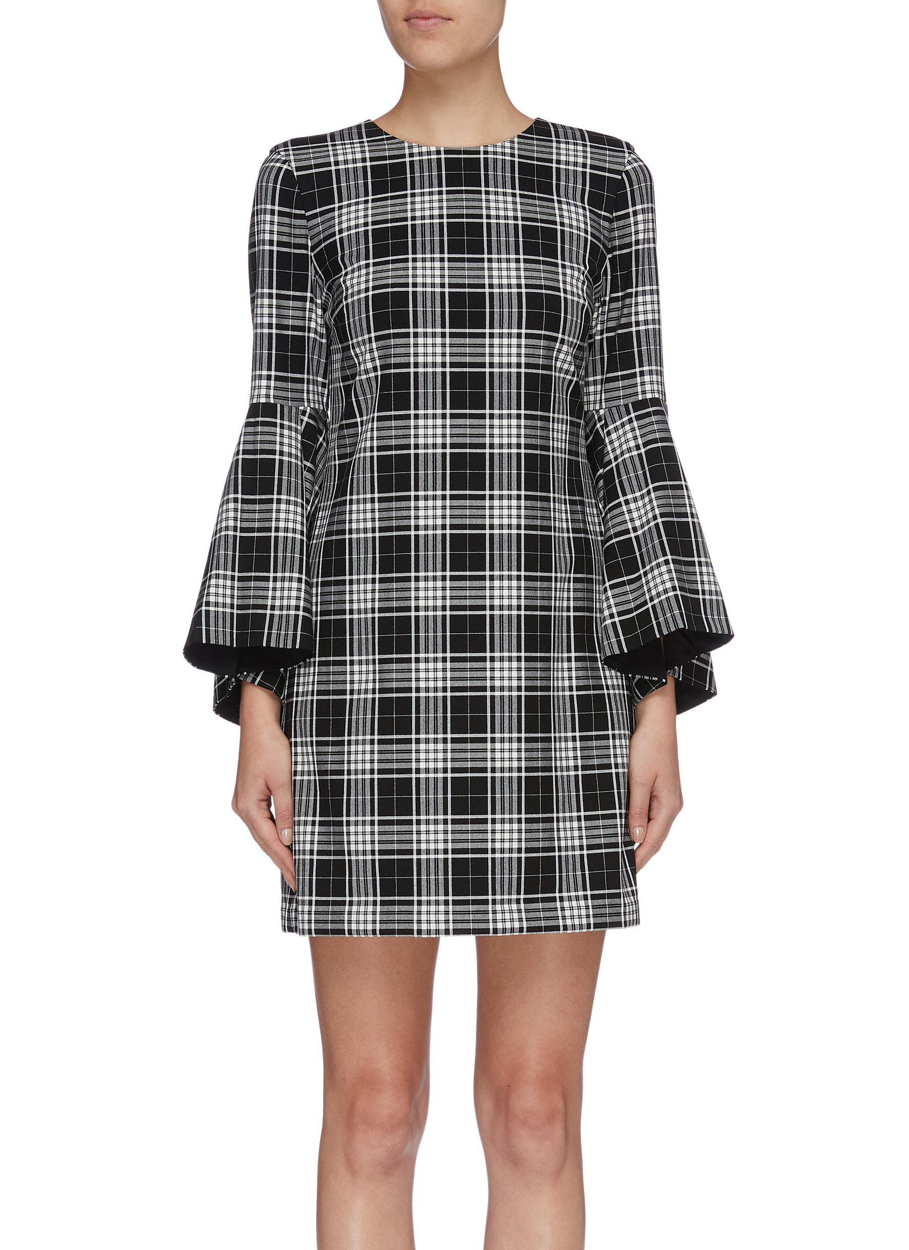 Thym trumpet sleeve check plaid dress by Alice + Olivia