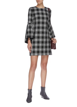 Figure View - Click To Enlarge - ALICE & OLIVIA - 'Thym' trumpet sleeve check plaid dress