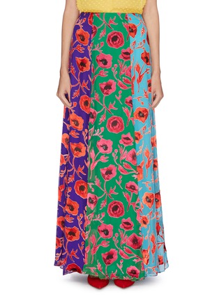 Main View - Click To Enlarge - ALICE & OLIVIA - 'Aquinnah' floral print panelled colourblock skirt
