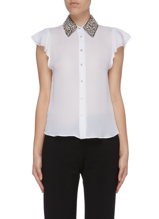 Main View - Click To Enlarge - ALICE & OLIVIA - 'Willa' strass embellished collar ruffle sleeve silk top