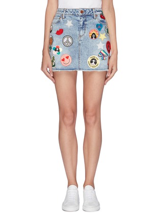 Main View - Click To Enlarge - ALICE & OLIVIA - Logo graphic patch denim skirt