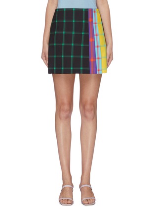 Main View - Click To Enlarge - ALICE & OLIVIA - 'Semira' colourblock pleated windowpane check skirt