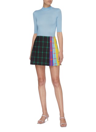 Figure View - Click To Enlarge - ALICE & OLIVIA - 'Semira' colourblock pleated windowpane check skirt