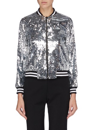 Main View - Click To Enlarge - ALICE & OLIVIA - 'Lonnie' stripe sleeve sequin bomber jacket