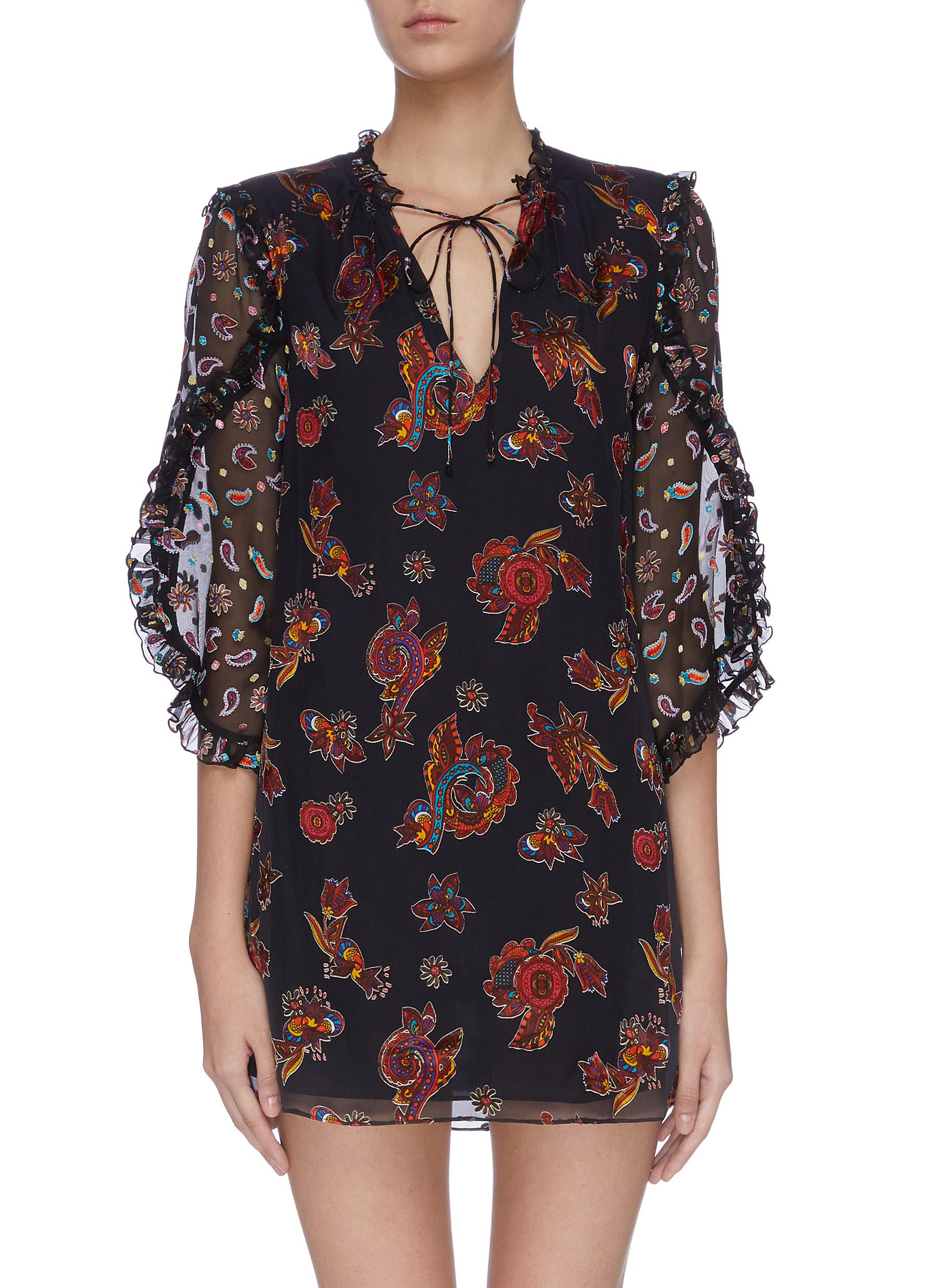 Julius ruffle sleeve neck tie mixed print dress by Alice + Olivia