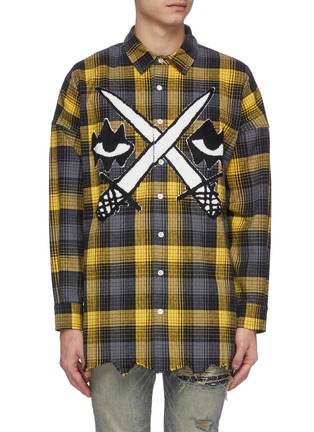 Main View - Click To Enlarge - HACULLA - Eye sword chenille patch check plaid shirt