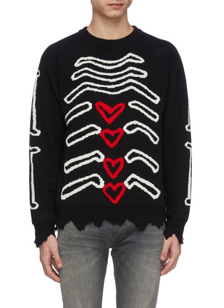 Main View - Click To Enlarge - HACULLA - Bone heart jacquard raw edge wool-cashmere sweater