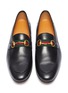 Detail View - Click To Enlarge - GUCCI - 'Brixton' Web stripe horsebit leather step-in loafers