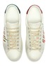 Detail View - Click To Enlarge - GUCCI - 'New Ace' logo print distressed leather sneakers