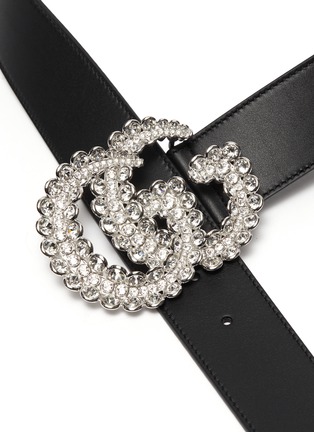 Detail View - Click To Enlarge - GUCCI - Glass crystal embellished GG buckle leather belt