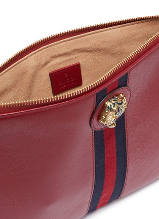 Detail View - Click To Enlarge - GUCCI - 'Rajah' tiger Web stripe leather pouch