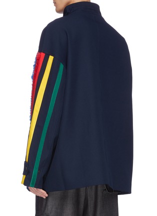Back View - Click To Enlarge - ANGEL CHEN - Asymmetric colourblock fringe stripe drawstring jacket