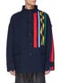 Main View - Click To Enlarge - ANGEL CHEN - Asymmetric colourblock fringe stripe drawstring jacket