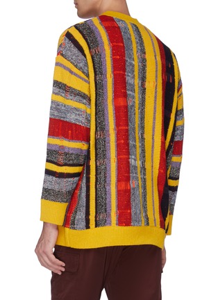 Back View - Click To Enlarge - ANGEL CHEN - Colourblock stripe distressed sweater