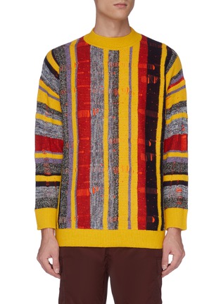 Main View - Click To Enlarge - ANGEL CHEN - Colourblock stripe distressed sweater