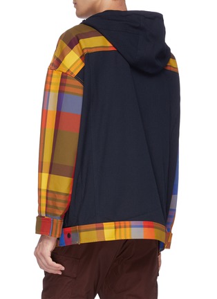 Back View - Click To Enlarge - ANGEL CHEN - Hooded panelled check plaid half-zip anorak