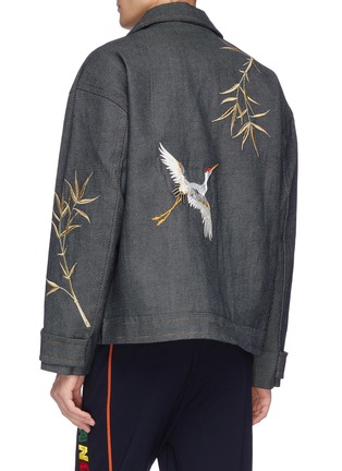 Back View - Click To Enlarge - ANGEL CHEN - Crane embroidered denim jacket