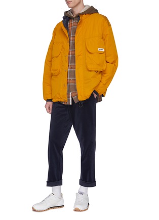 Figure View - Click To Enlarge - NANAMICA - Hooded patch pocket check wind shirt