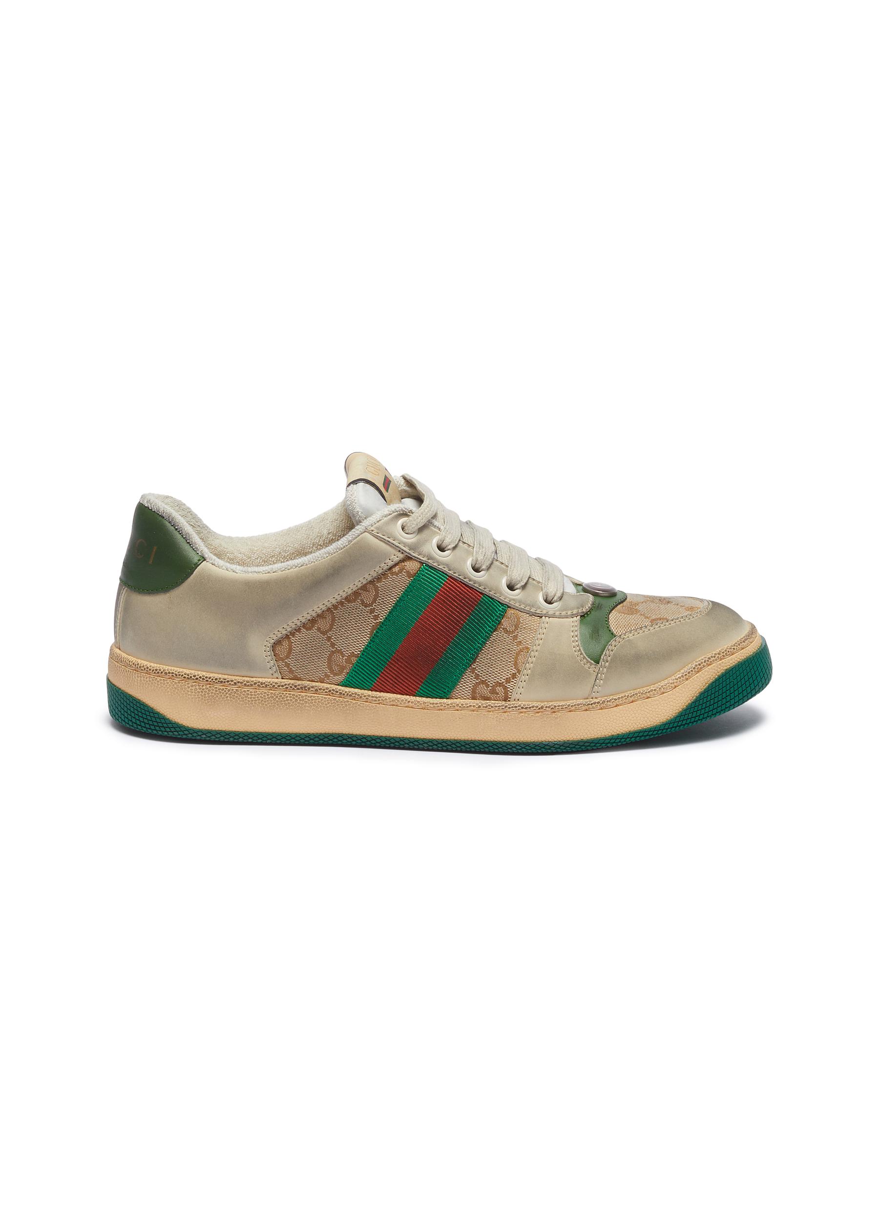 Gucci 'screener' Web Stripe Gg Canvas Panel Distressed Leather Sneakers ...