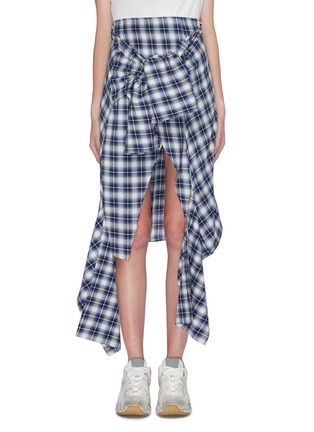 Main View - Click To Enlarge - MRZ - Sleeve tie waist check plaid skirt