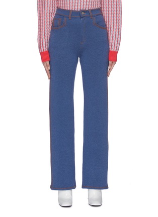 Main View - Click To Enlarge - BARRIE - Contrast stitching denim cashmere-blend knit pants