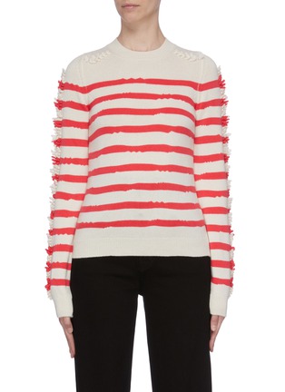 Main View - Click To Enlarge - BARRIE - Embroidered sleeve stripe cashmere sweater