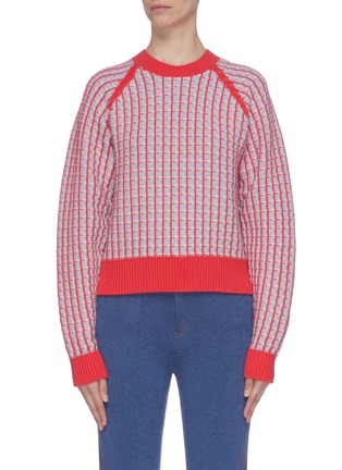Main View - Click To Enlarge - BARRIE - Grid check colourblock cashmere sweater