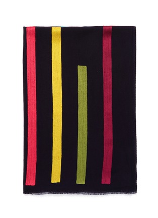 Detail View - Click To Enlarge - JANAVI - 'Lines' colourblock embroidered Merino wool scarf