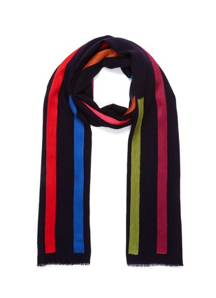 Main View - Click To Enlarge - JANAVI - 'Lines' colourblock embroidered Merino wool scarf