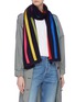 Figure View - Click To Enlarge - JANAVI - 'Lines' colourblock embroidered Merino wool scarf